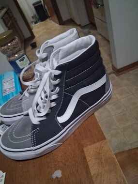 Vans High-Top Skate Shoes in Black, Gray & White